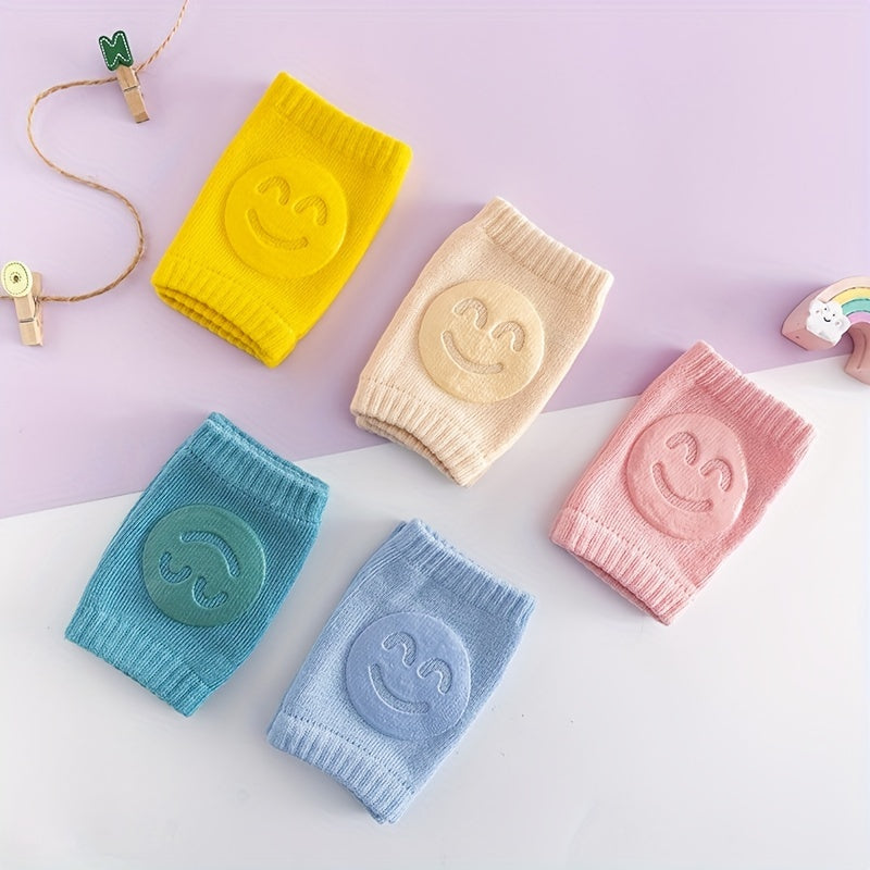 Ein Paar Vier-Jahreszeiten-Beinschützer für Babys mit Fellring, Ellbogen- und Krabbelsocken für Babys mit Happy Face-Motiv, rutschfeste Knieorthese, verstellbar, elastisch, neutral, als Halloween- und Weihnachtsgeschenk