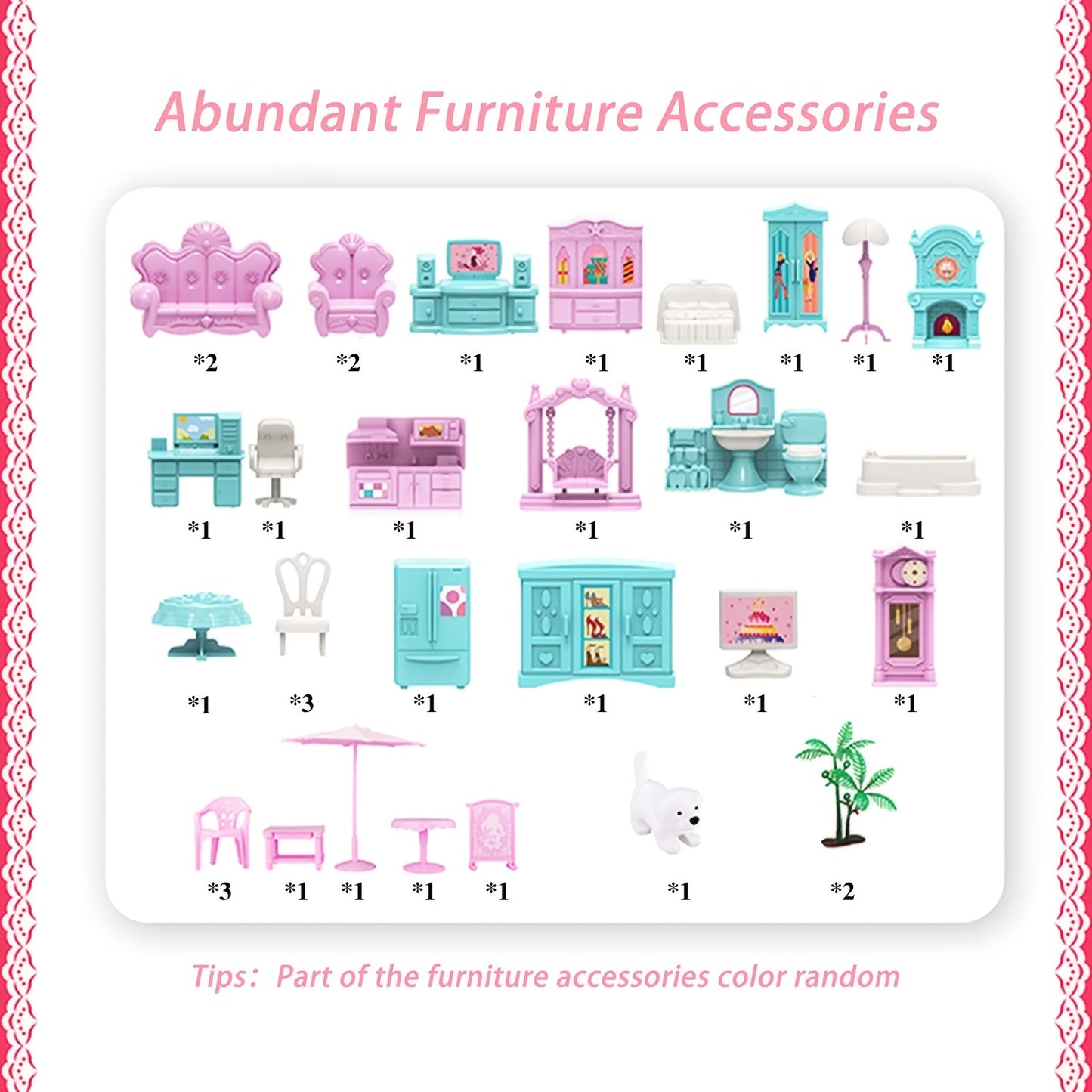 Dollhouse Kit contains 11 rooms and furniture accessories