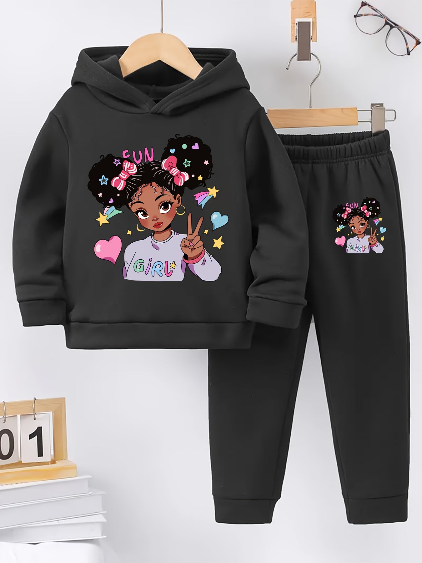 Cartoon Print Girl's Casual Wear Set