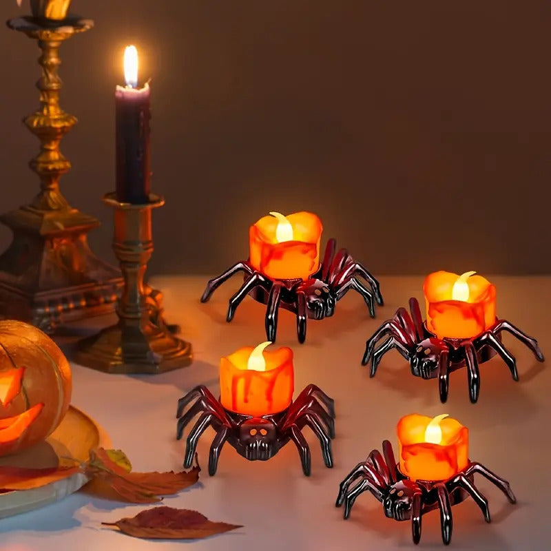 4/8pcs Halloween Spider LED Candle Lights