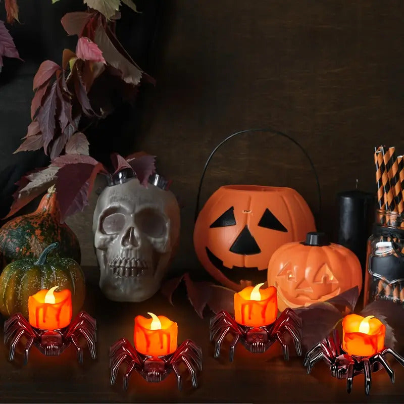 4/8pcs Halloween Spider LED Candle Lights