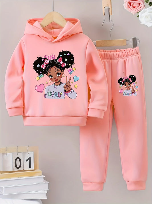 Cartoon Print Girl's Casual Wear Set