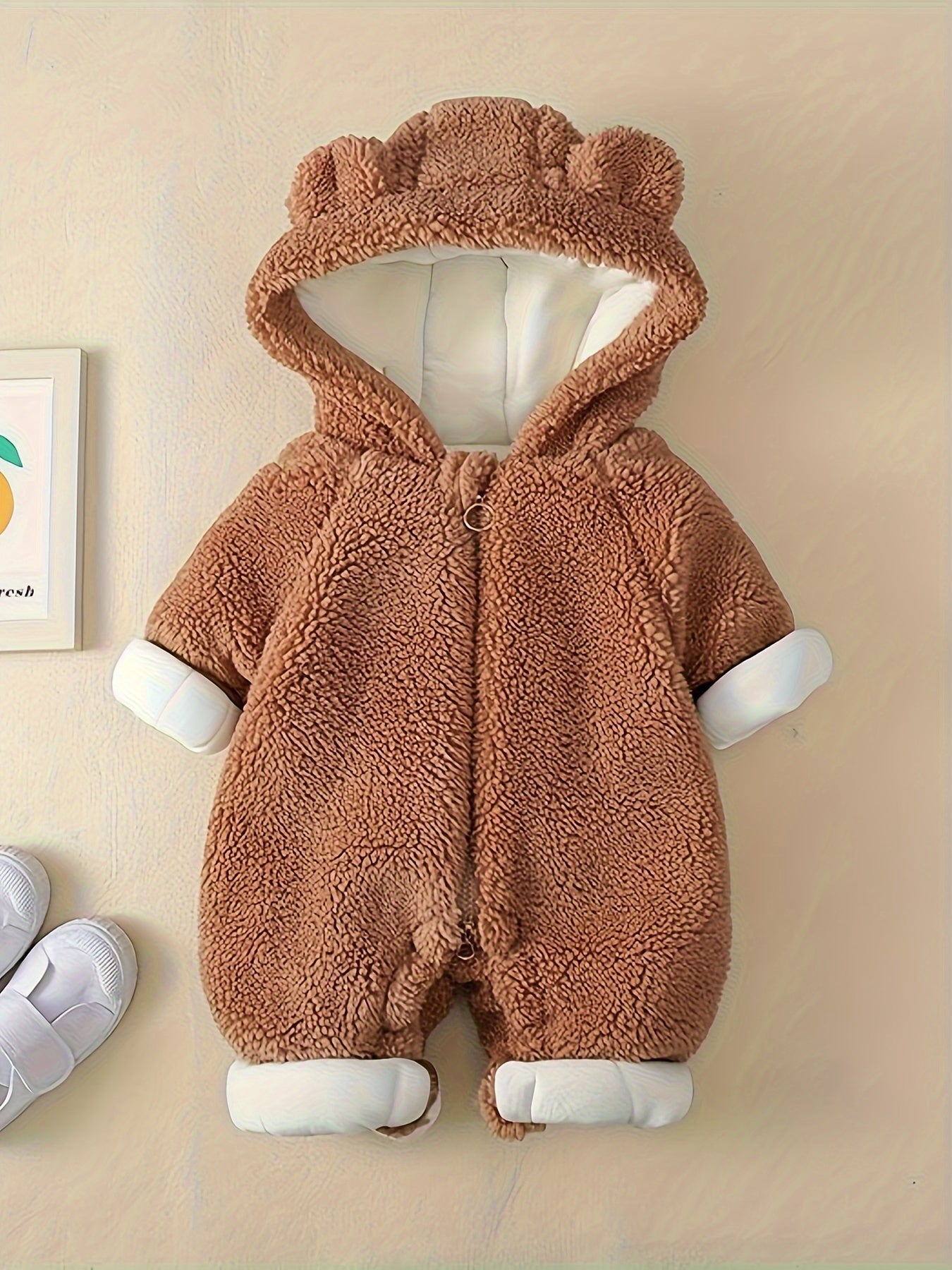 Entzückender Baby-Overall mit Kapuze und Bärenmotiv – weicher, warmer und gemütlicher Winter-Einteiler für neugeborene Jungen und Mädchen – süßes dekoratives Design, leicht zu tragen und zu bewegen