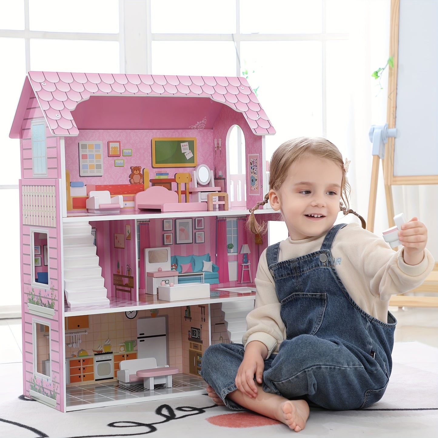 Pink Deluxe Dollhouse with 11 Accessories