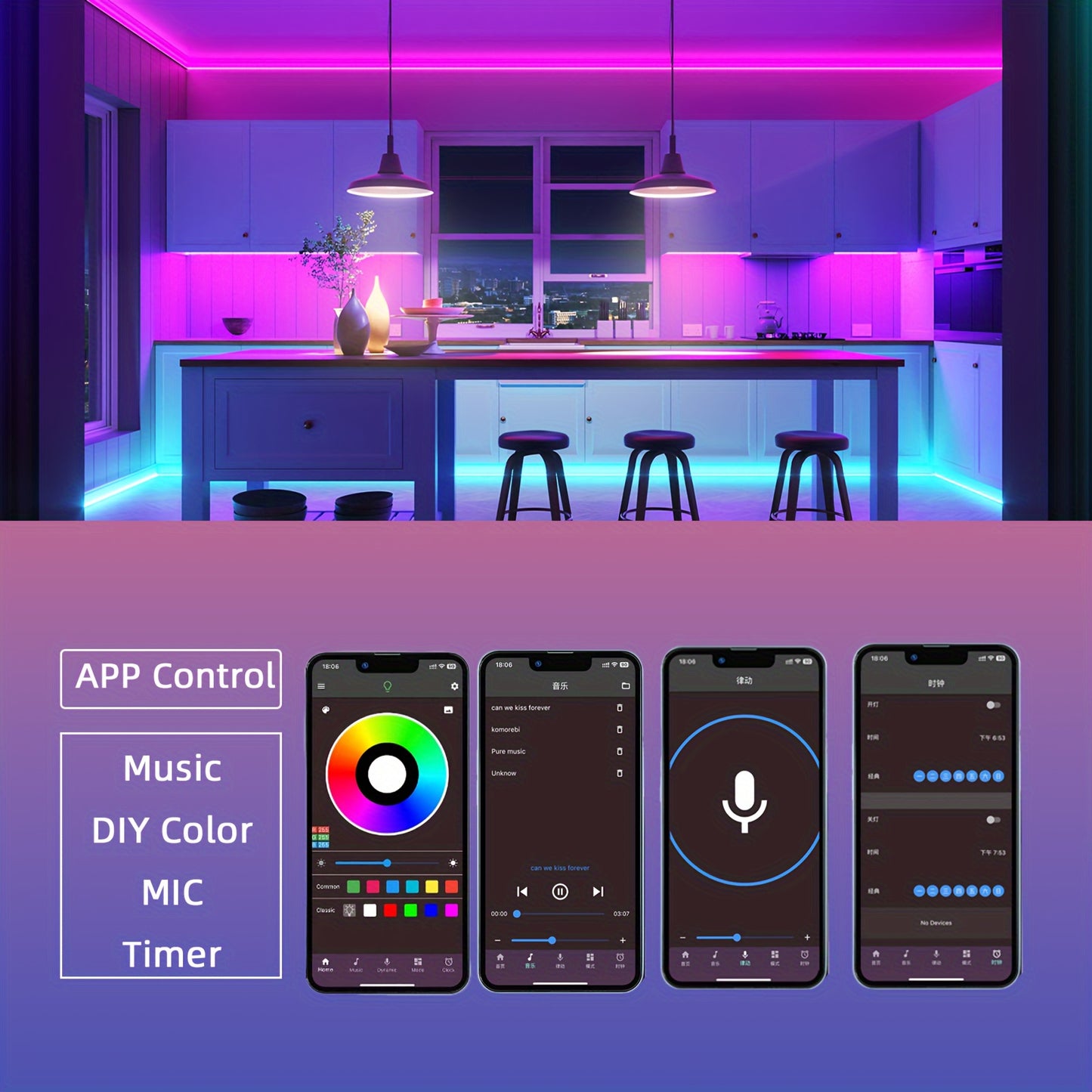 Led Strip Lights, Change Color In Sync With Music