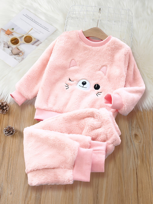 Girl's Cat Embroidered Outfit 2pcs