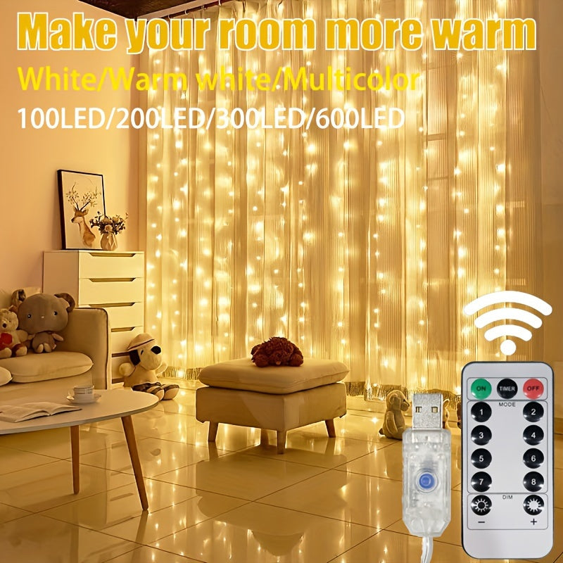 Festive LED Curtain Lights with Remote