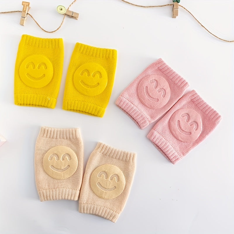 Ein Paar Vier-Jahreszeiten-Beinschützer für Babys mit Fellring, Ellbogen- und Krabbelsocken für Babys mit Happy Face-Motiv, rutschfeste Knieorthese, verstellbar, elastisch, neutral, als Halloween- und Weihnachtsgeschenk