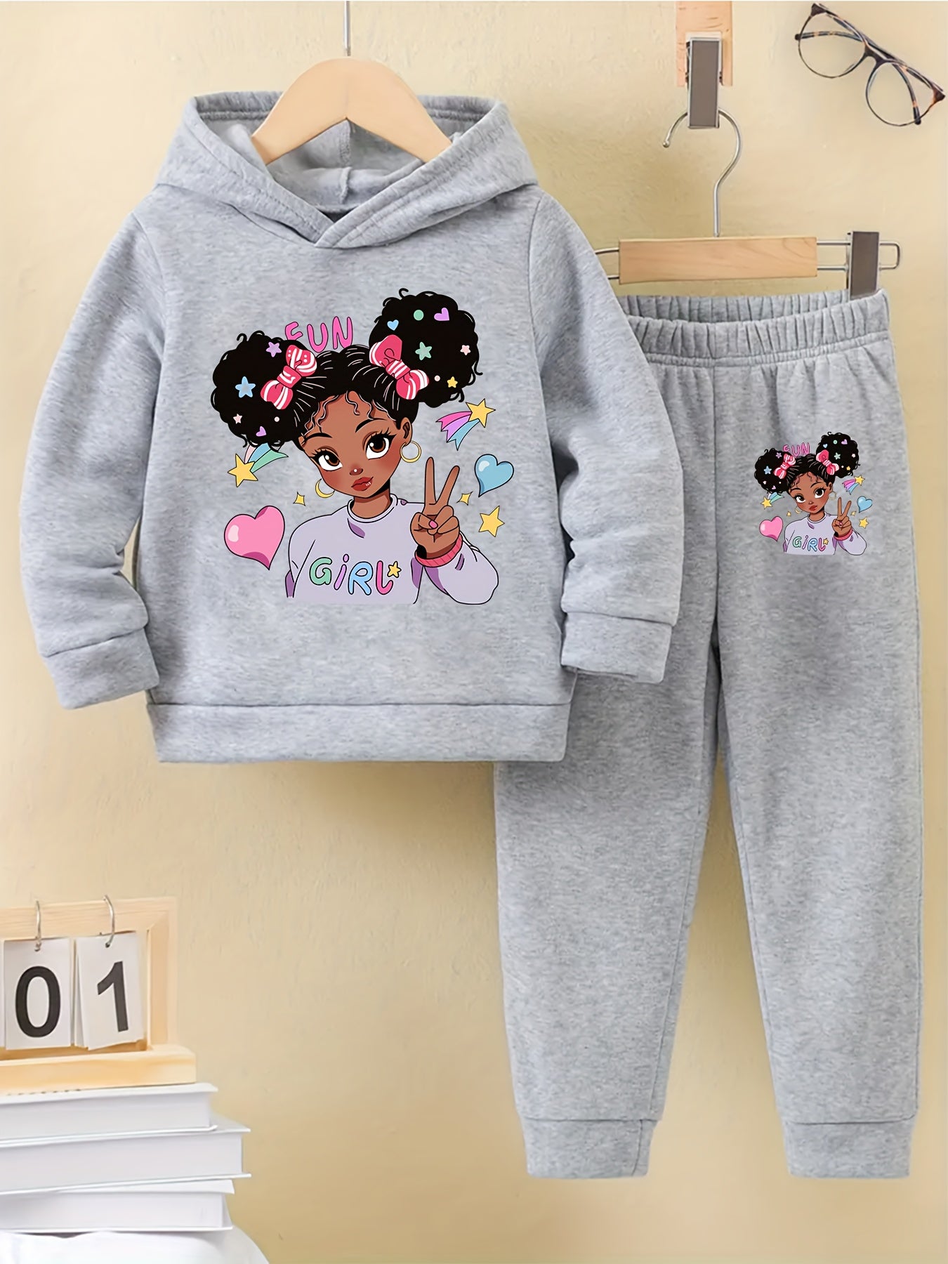 Cartoon Print Girl's Casual Wear Set