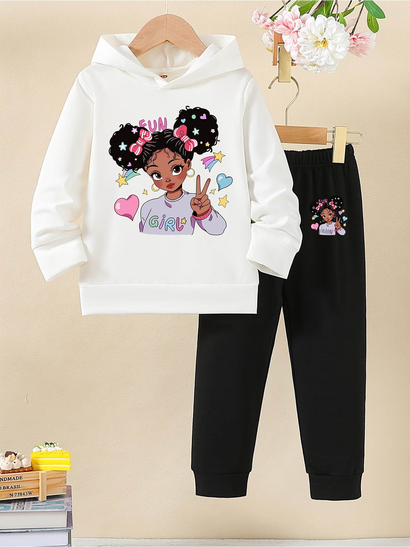 Cartoon Print Girl's Casual Wear Set