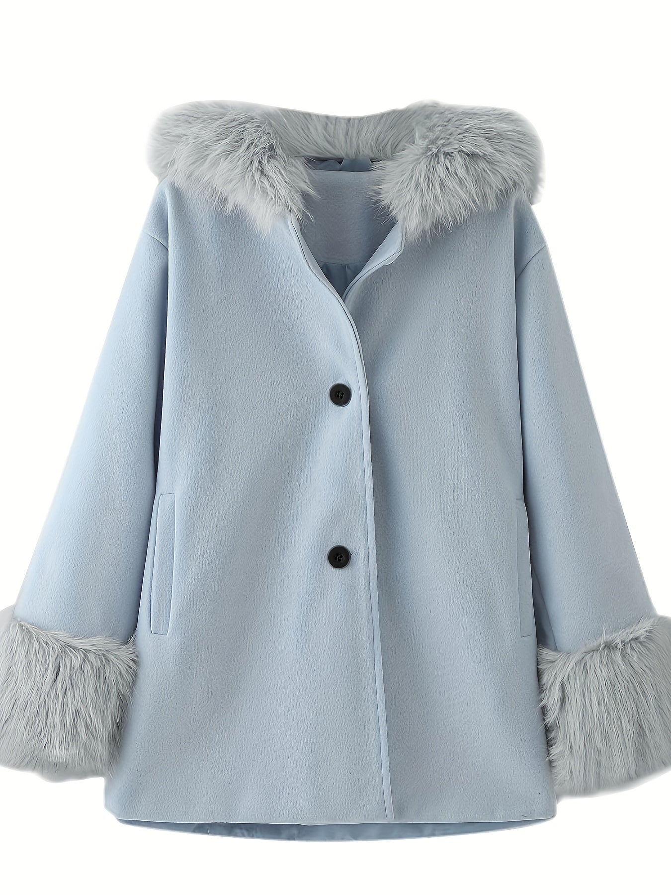 Little Girls Furry Hooded Coat Outerwear With Pockets