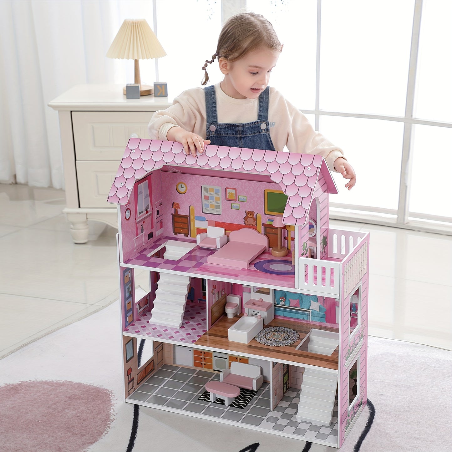 Pink Deluxe Dollhouse with 11 Accessories