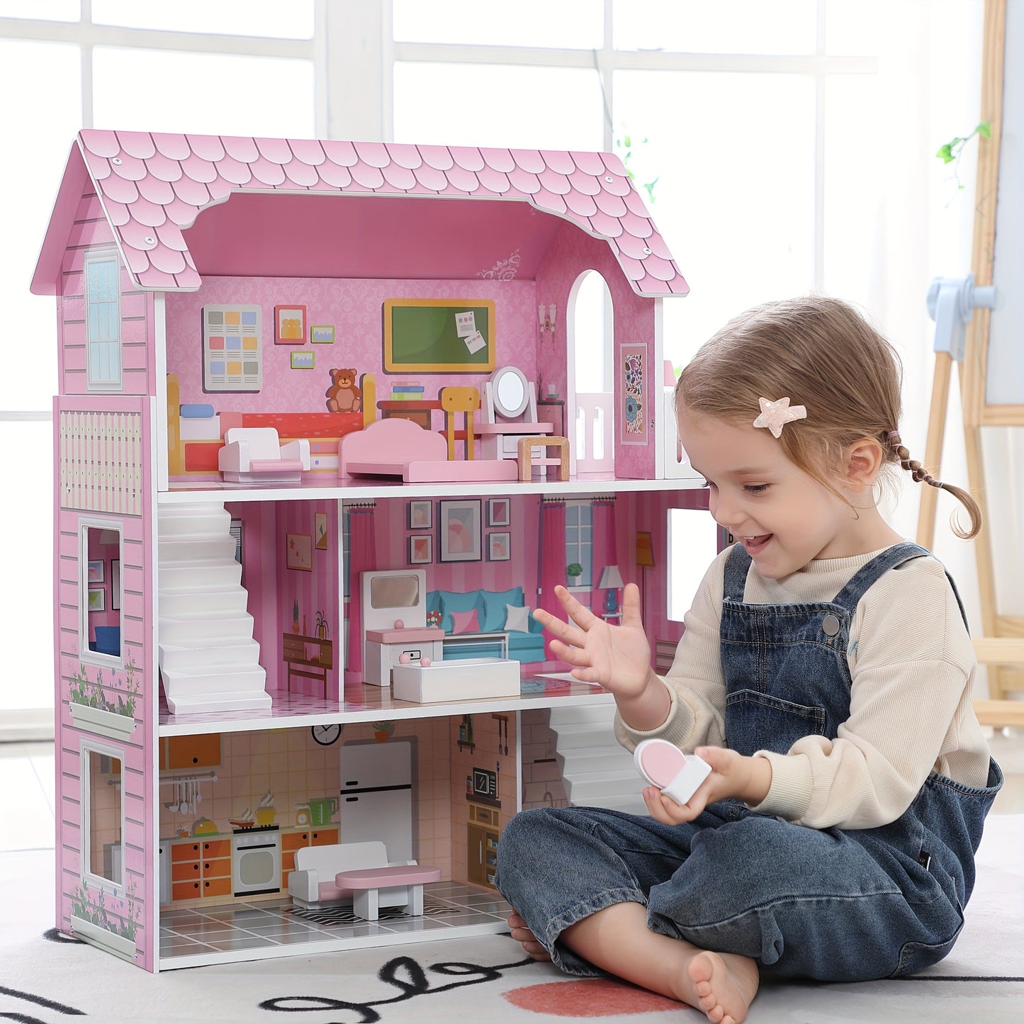 Pink Deluxe Dollhouse with 11 Accessories