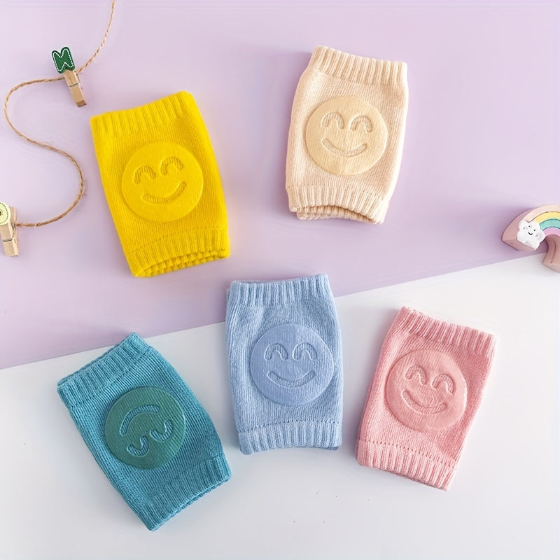 Ein Paar Vier-Jahreszeiten-Beinschützer für Babys mit Fellring, Ellbogen- und Krabbelsocken für Babys mit Happy Face-Motiv, rutschfeste Knieorthese, verstellbar, elastisch, neutral, als Halloween- und Weihnachtsgeschenk