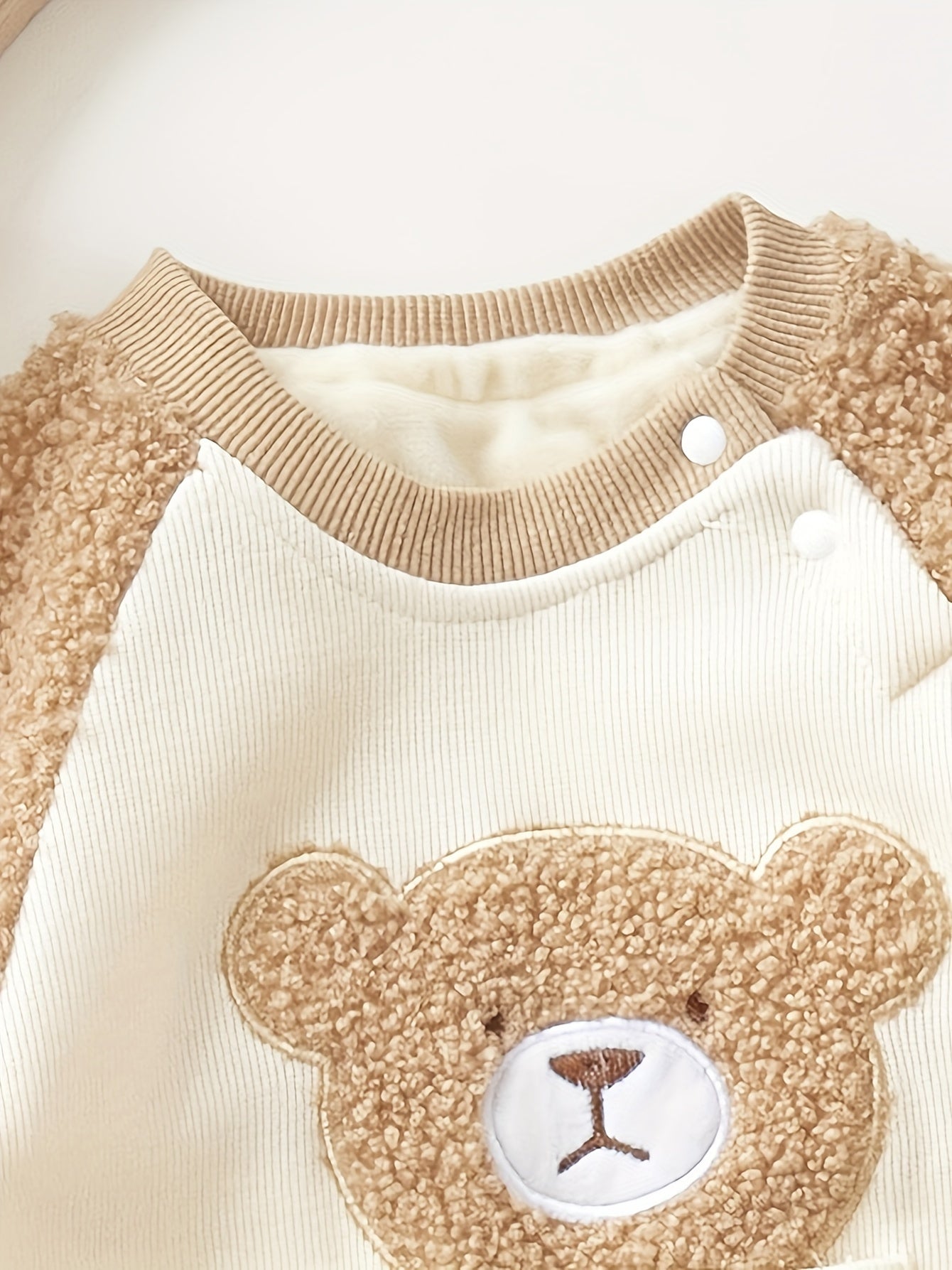 Adorable Bear,Themed Fleece-Lined Bodysuit for Baby Girls