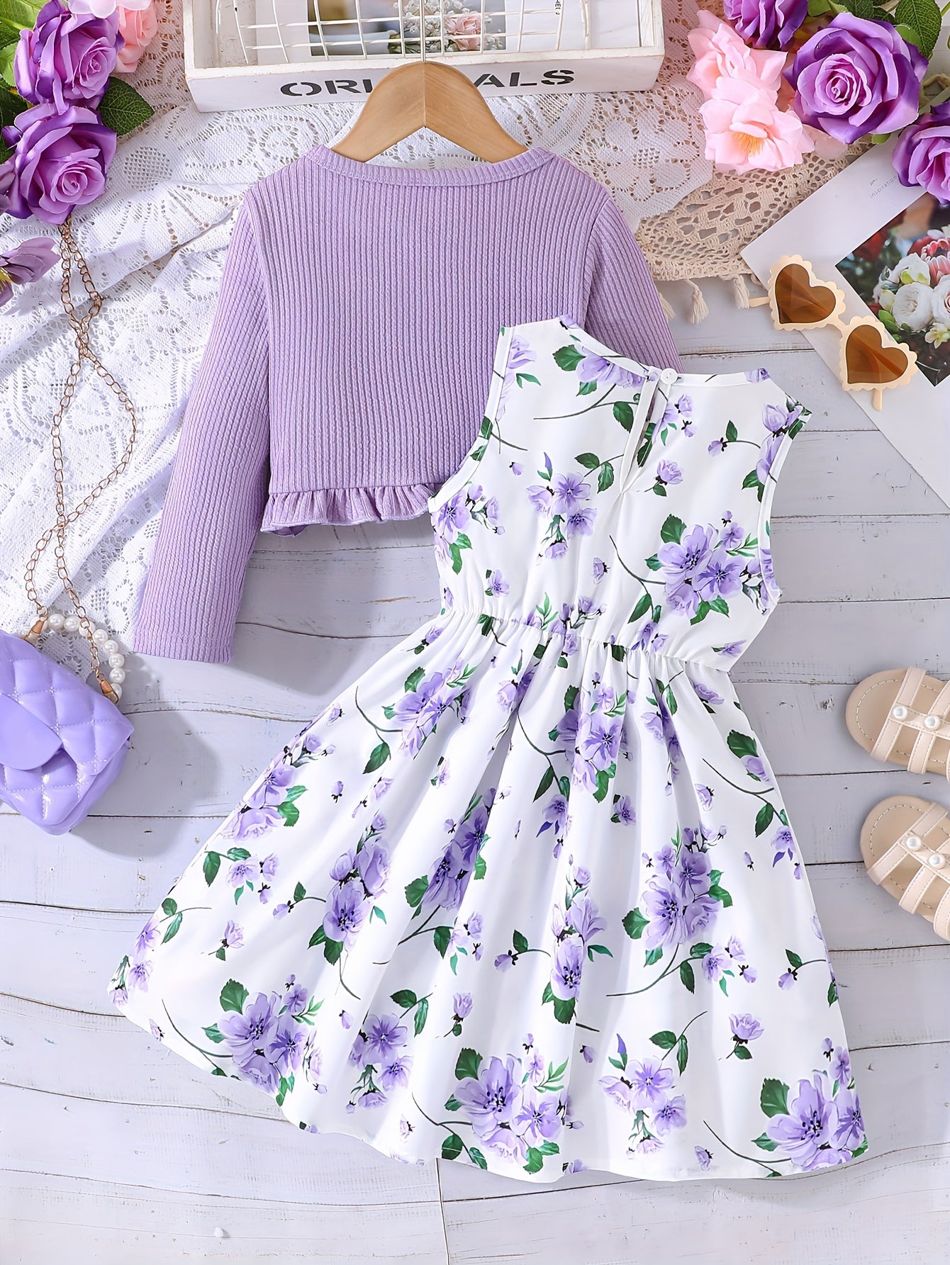 Girls Outfit Elegant Bow Floral Sleeveless Dress