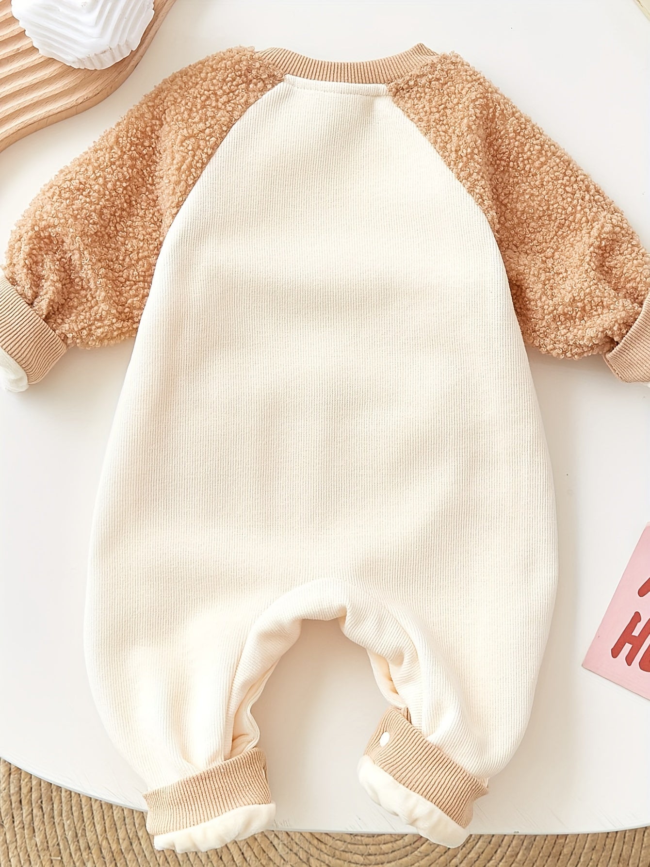 Adorable Bear,Themed Fleece-Lined Bodysuit for Baby Girls