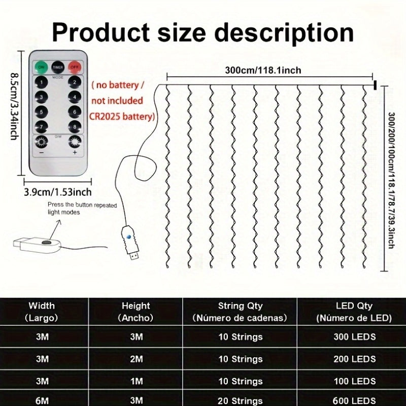 Festive LED Curtain Lights with Remote