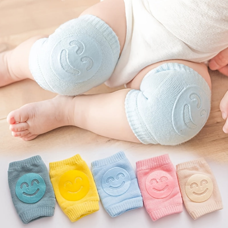 Ein Paar Vier-Jahreszeiten-Beinschützer für Babys mit Fellring, Ellbogen- und Krabbelsocken für Babys mit Happy Face-Motiv, rutschfeste Knieorthese, verstellbar, elastisch, neutral, als Halloween- und Weihnachtsgeschenk