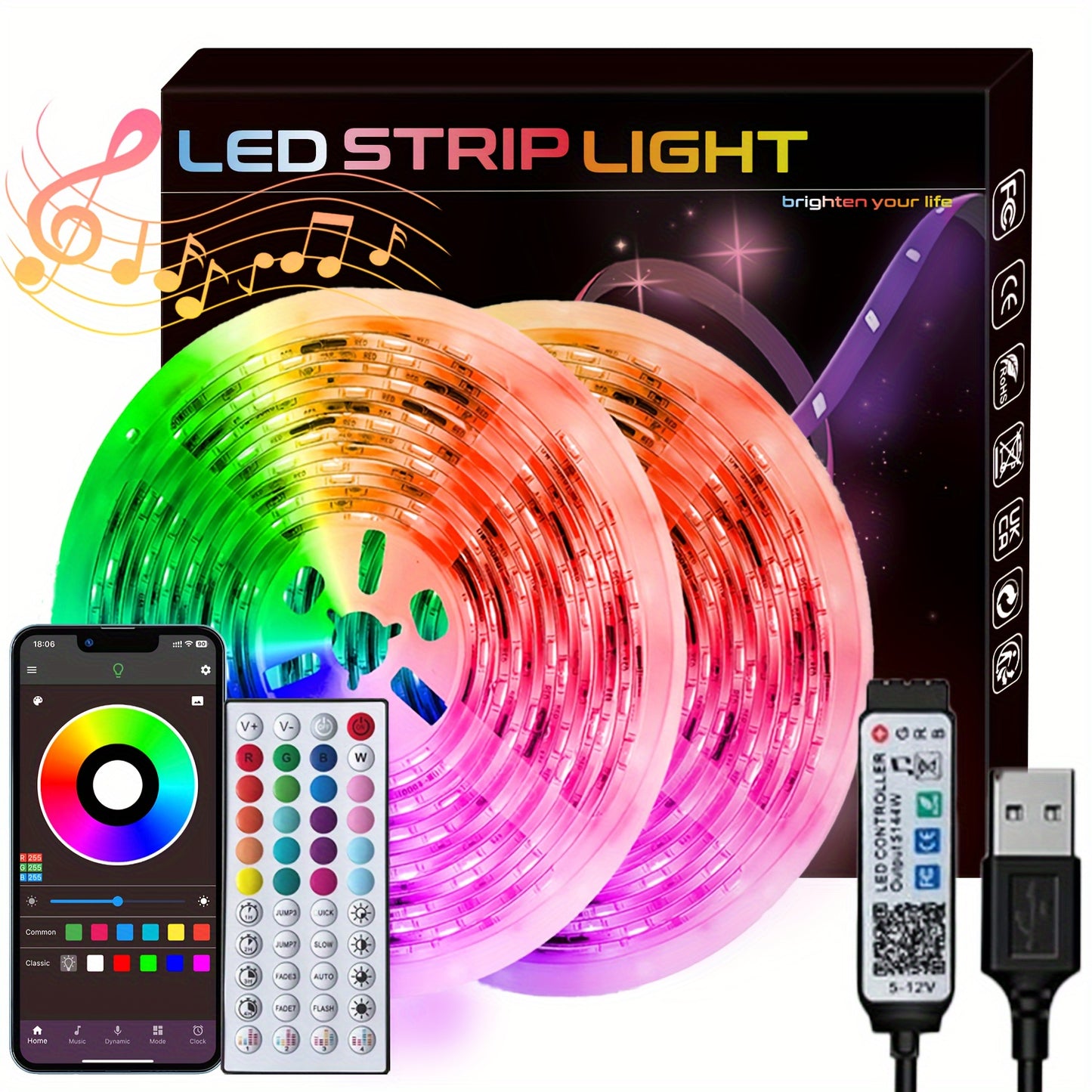 Led Strip Lights, Change Color In Sync With Music