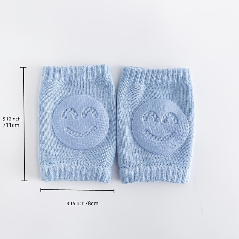 Ein Paar Vier-Jahreszeiten-Beinschützer für Babys mit Fellring, Ellbogen- und Krabbelsocken für Babys mit Happy Face-Motiv, rutschfeste Knieorthese, verstellbar, elastisch, neutral, als Halloween- und Weihnachtsgeschenk