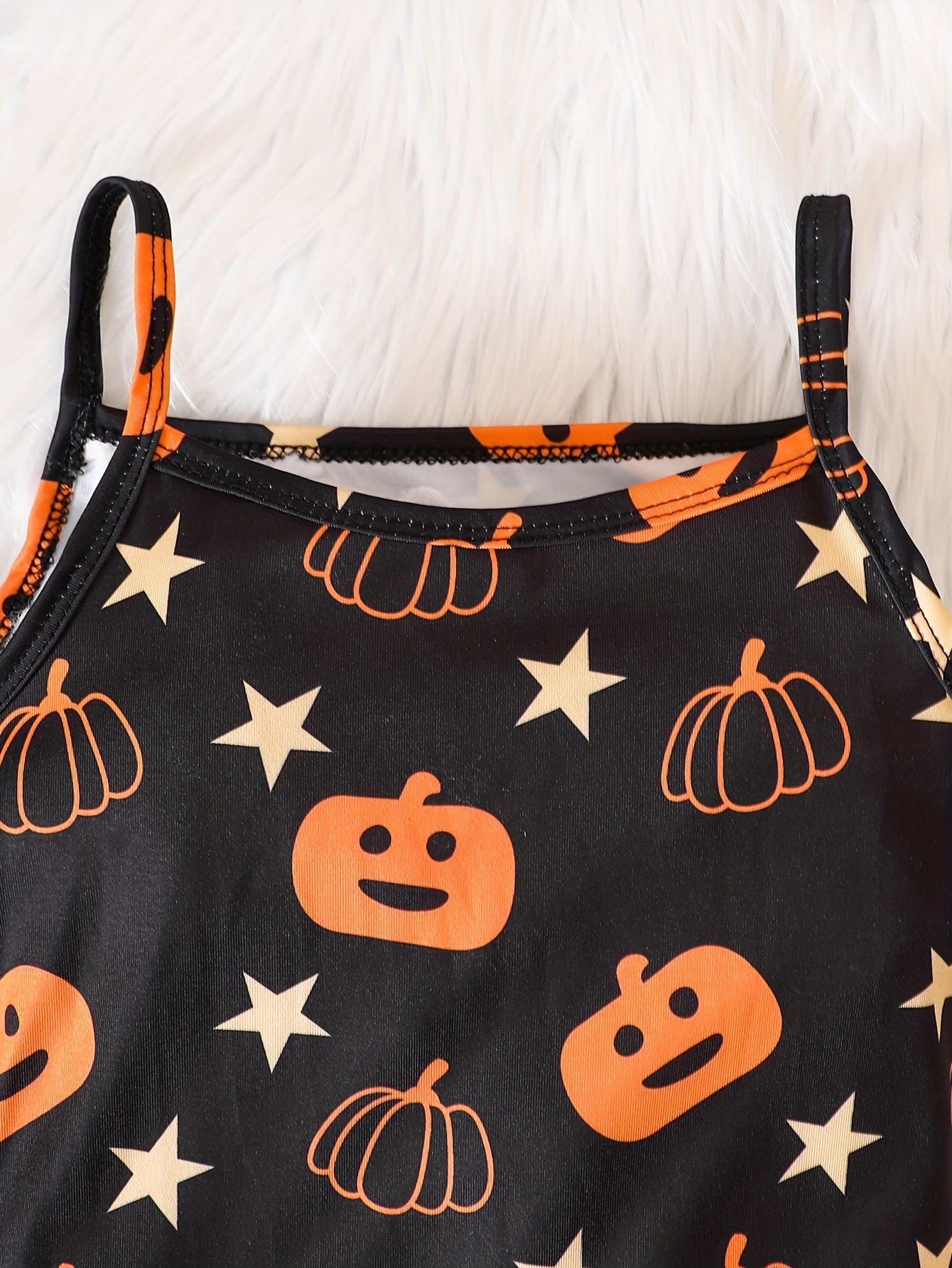 2-teiliges Halloween-Set für Mädchen, kurzer Umhang mit Kapuze und figurbetontes Camisole-Kleid mit Kürbis-Print, Kinderkleidung als Geschenk, Party, Halloween