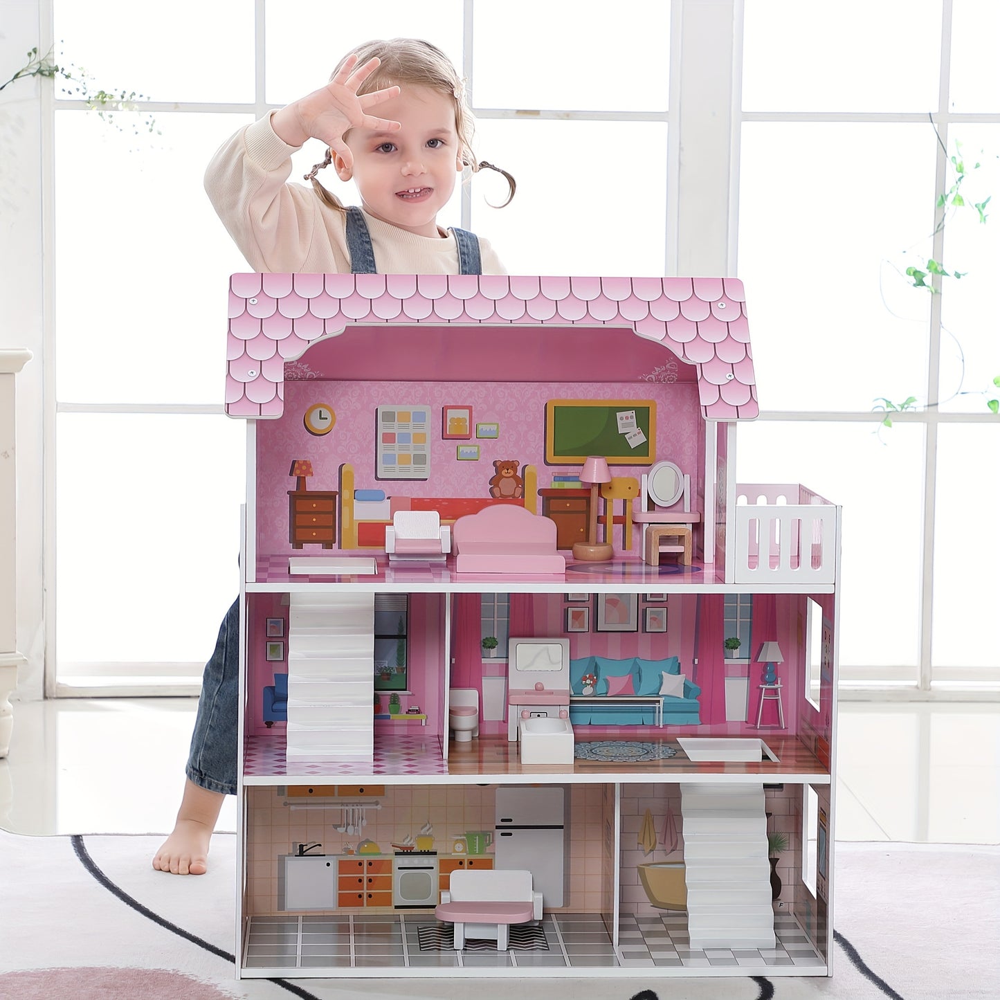 Pink Deluxe Dollhouse with 11 Accessories