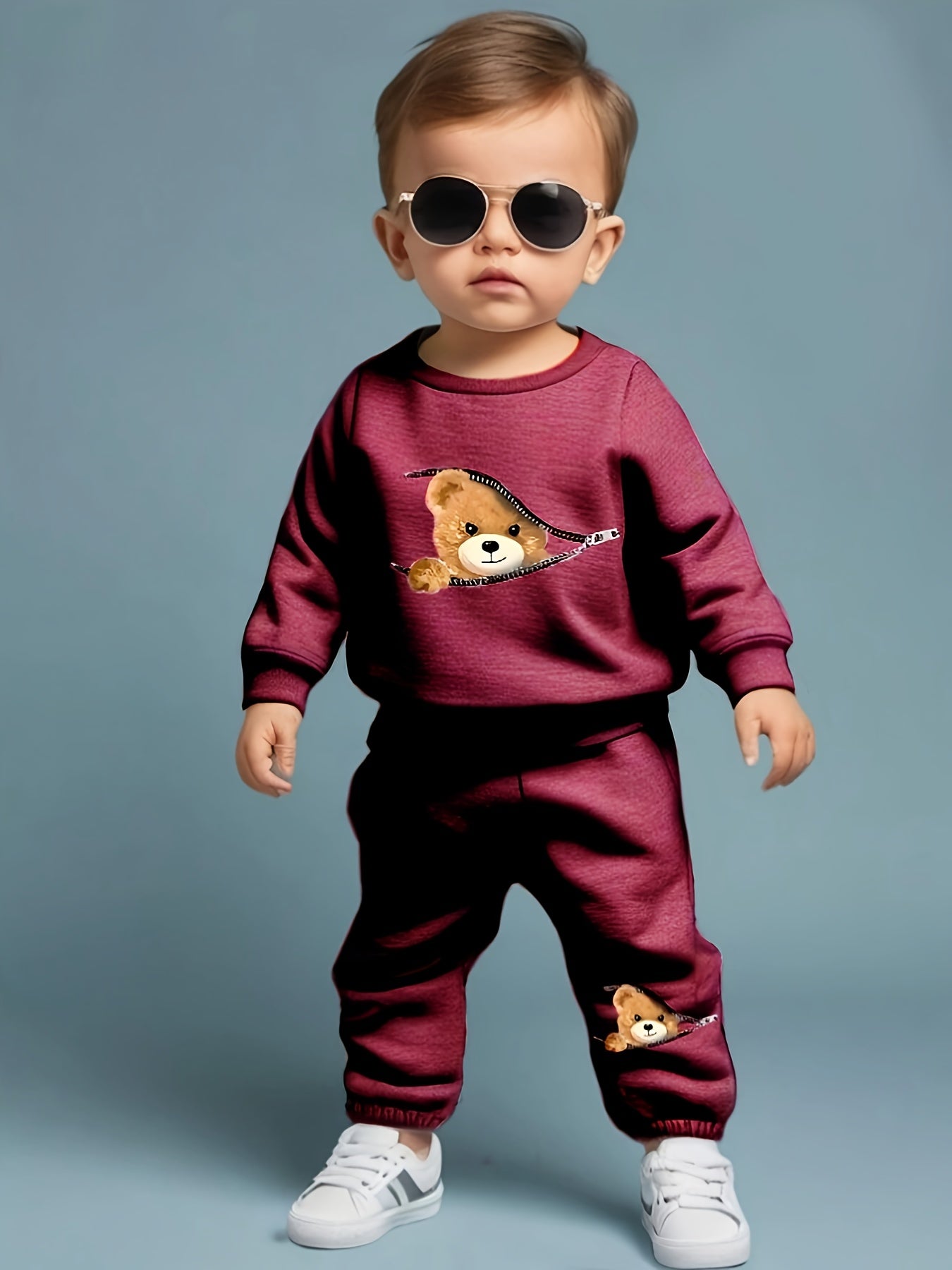 Adorable Bear Print Zip-Up Sweatshirt