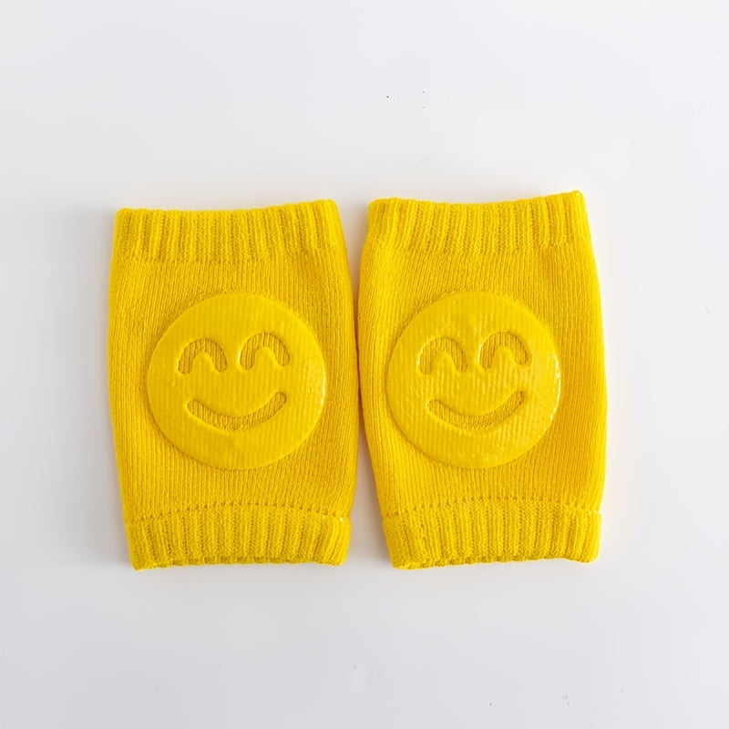 Ein Paar Vier-Jahreszeiten-Beinschützer für Babys mit Fellring, Ellbogen- und Krabbelsocken für Babys mit Happy Face-Motiv, rutschfeste Knieorthese, verstellbar, elastisch, neutral, als Halloween- und Weihnachtsgeschenk