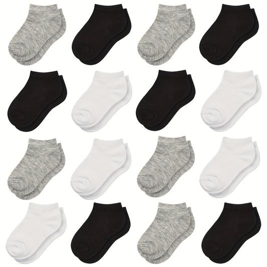 16 Pairs of Soft & Breathable Comfy Short Socks for Kids